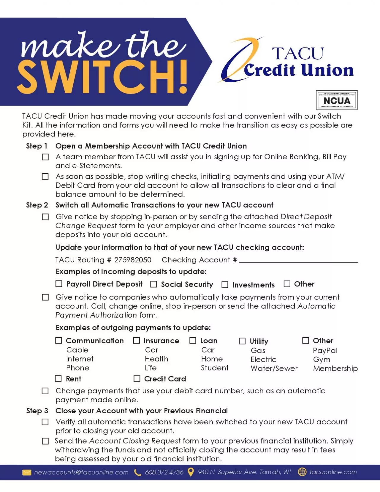 PDF-TACU Credit Union has made moving your accounts fast and convenient wi