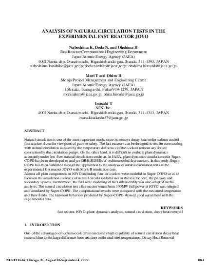 ANALYSIS OF NATURAL CIRCULATION TESTS IN THE EXPERIMENTAL FAST REACTOR