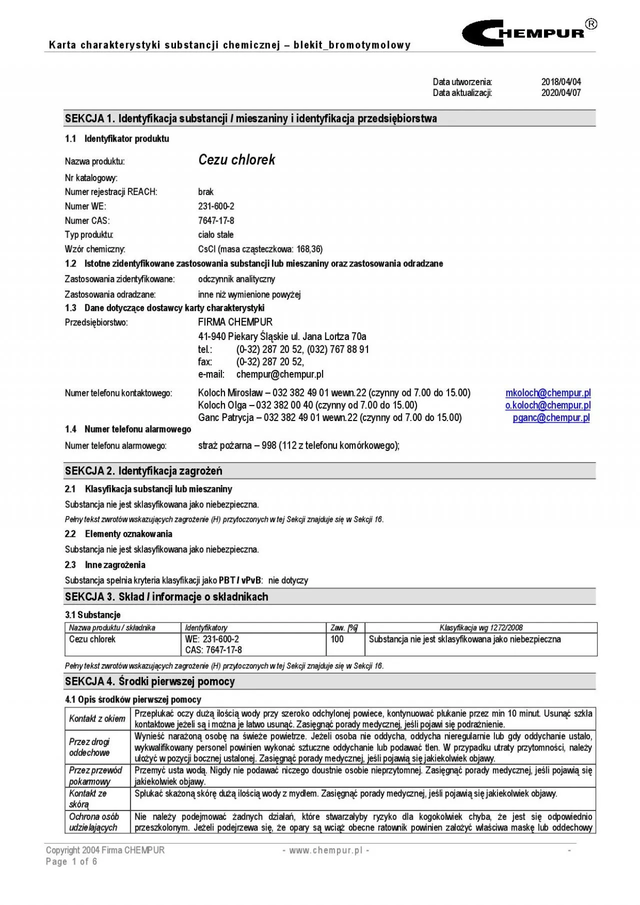 PDF-Karta charakterystyki substancji chemicznej