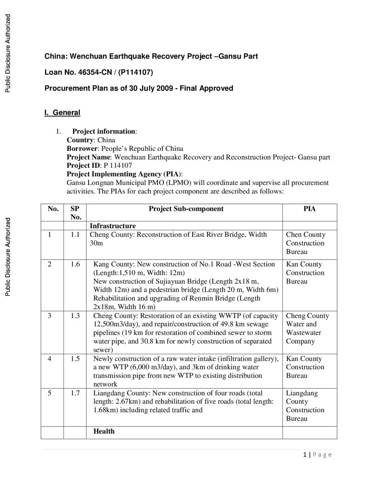 PDF-China Wenchuan Earthquake Recovery Project ansu Part Loan No 46354CN