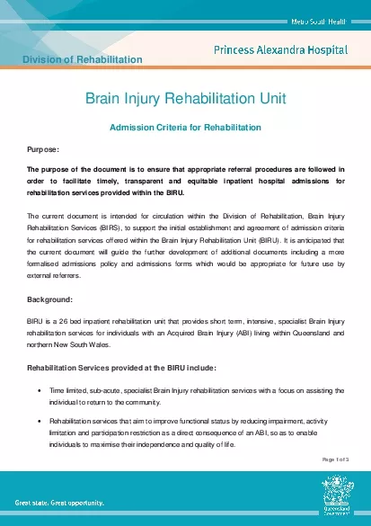 Brain Injury Rehabilitation Unit