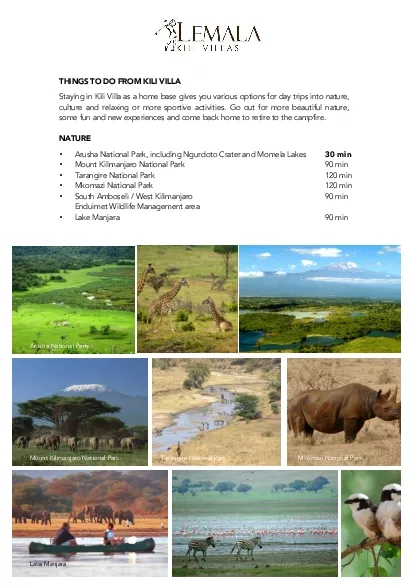 EXPERIENCESThe city of Arusha offers various intersting locations to v