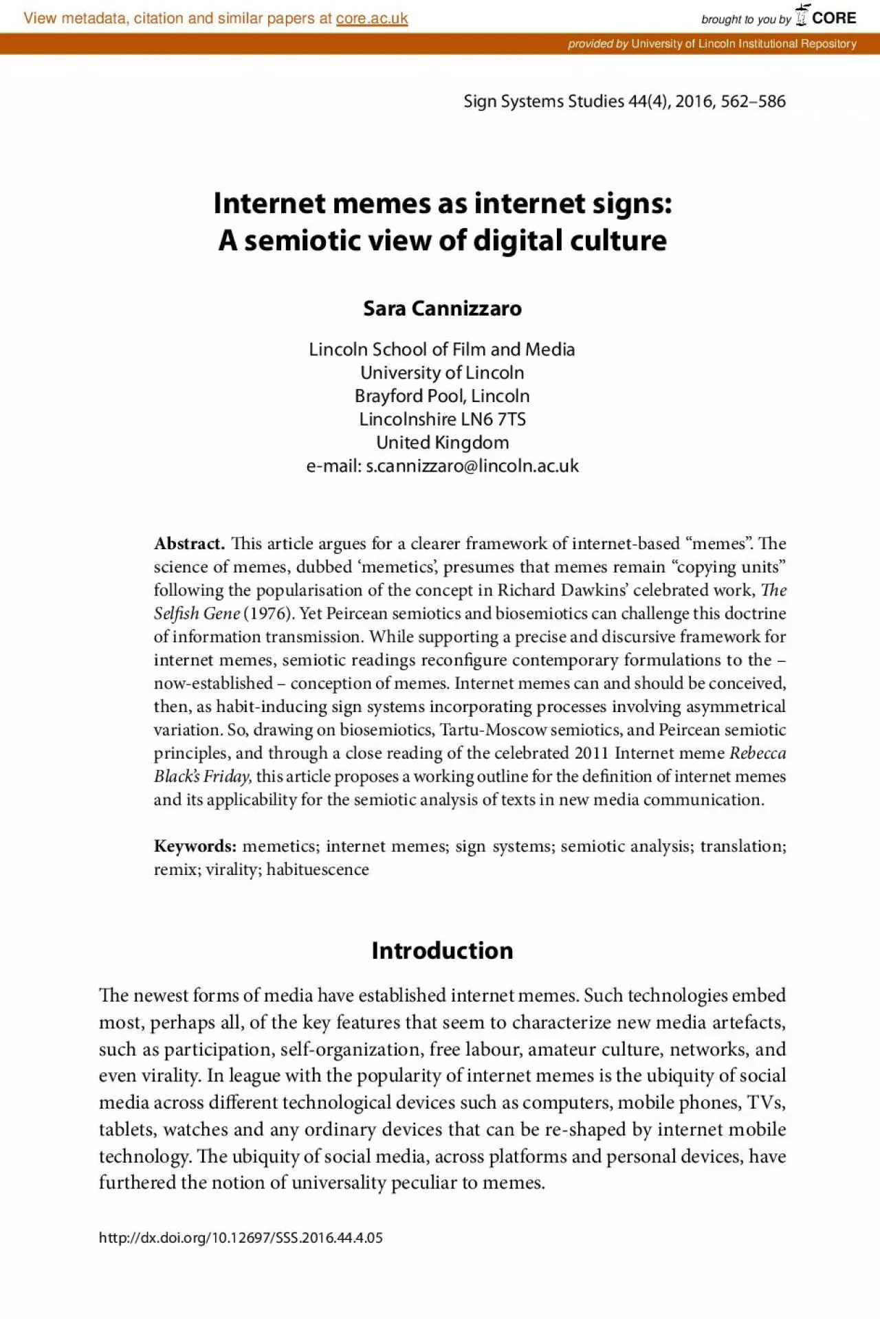 PDF-Sara CannizzaroInternet memes as internet signs A semiotic view of dig