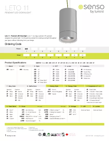 Product SpecificationsLeto 11  Pendant LED Downlight