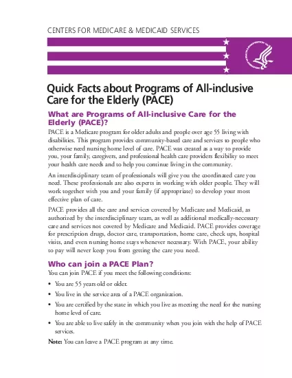 Quick Facts about Programs of AllinclusiveCare for the Elderly PACEWh