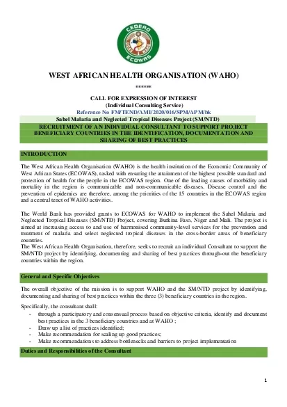 WEST AFRICAN HEALTH ORGANISATION WAHO