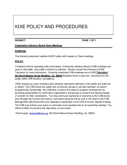 KIXE POLICY AND PROCEDURES