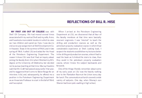 REFLECTIONS OF BILL R HISEMY FIRST JOB OUT OF COLLEGE was withShell Oi