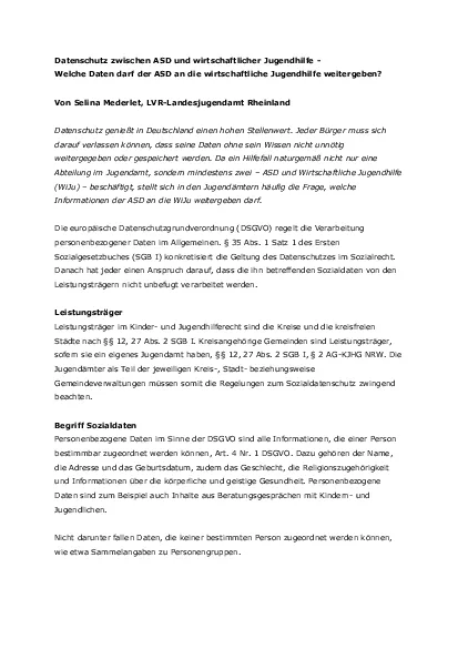 Datenschutz zwischen ASD und wirtschaftlicher Jugendhilfe