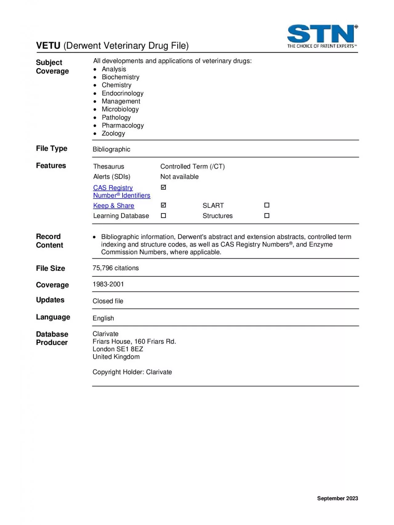 PDF-VETUDerwent Veterinary Drug File