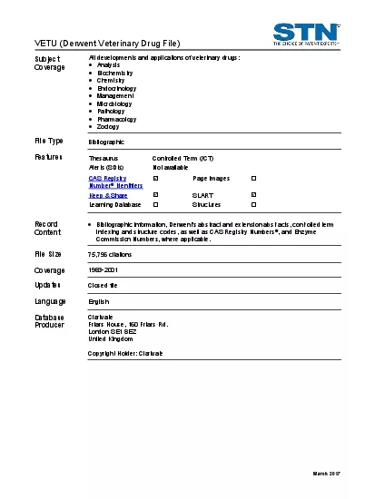 VETUDerwent Veterinary Drug File