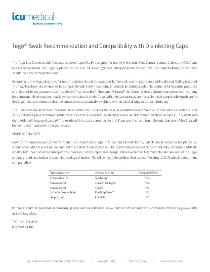 Swab Recommendation and Compatibility with Disinfecting Caps