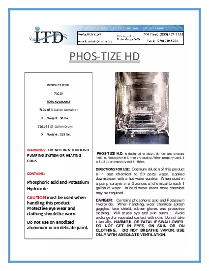 PDF-PHOSTIZE HD is designed to clean derust and prepare metal surfaces p