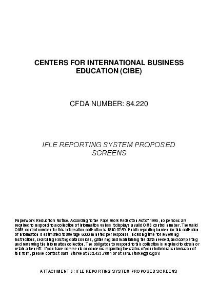 CENTERS FOR INTERNATIONAL BUSINESS EDUCATION CIBE CFDA NUMBER 84220