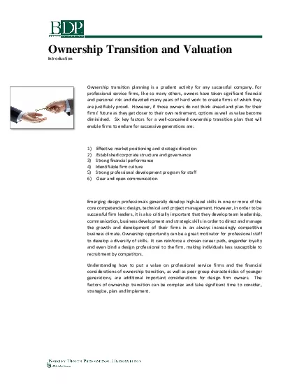Ownership Transitionand ValuationIntroduction