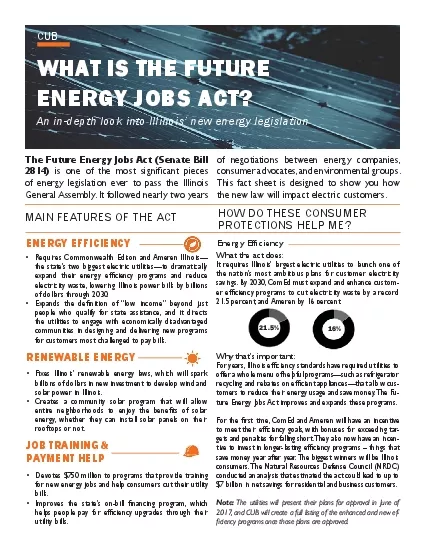 The Future Energy Jobs Act Senate Bill  cant pieces of energy legislat