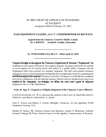IN THE COURT OF APPEALS OF TENNESSEE
