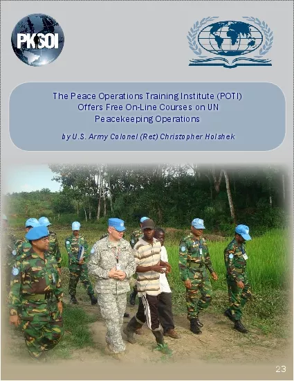 The Peace Operations Training Institute POTI Offers Free OnLine Cours