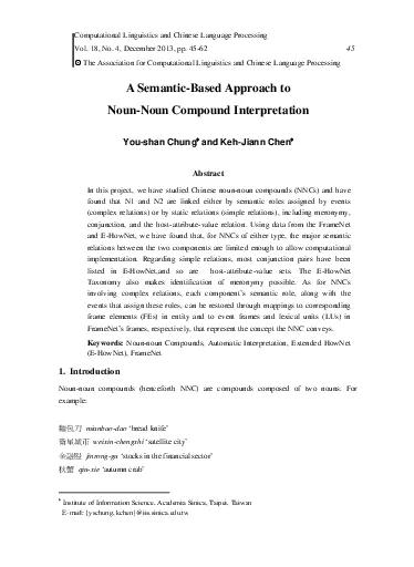 Computational Linguistics and Chinese Language Processing Vol 18 No 4