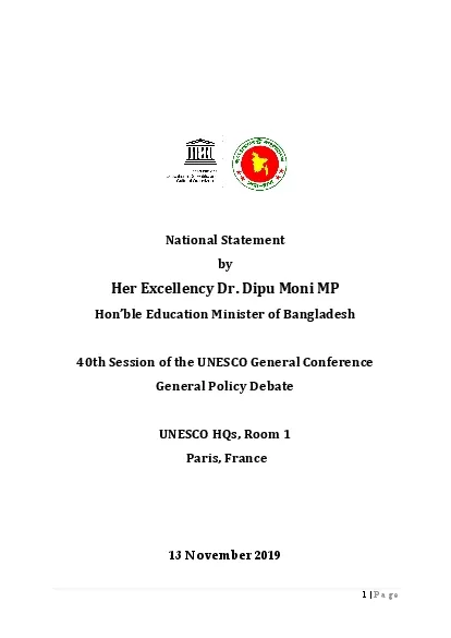 National Statement Her Excellency Dr Dipu Moni MPHon146ble Education M