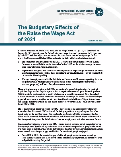 THE BUDGETARY EFFECTS OF THE RAISE THE WAGE ACT OF 2021FEBRUARY 2021