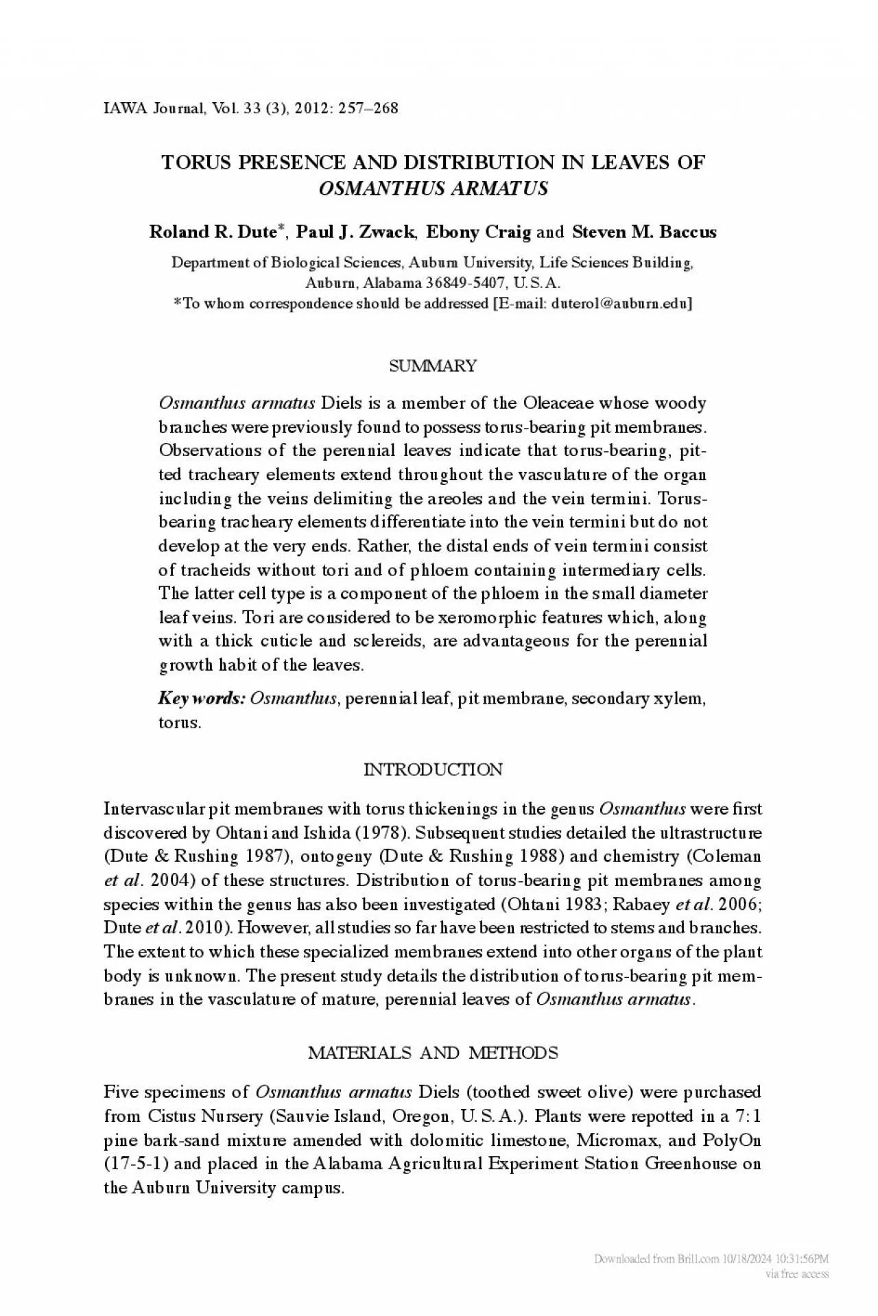 PDF-IAWA Journal Vol 33 3 2012 257150268TORUS PRESENCE AND DISTRIBUTION IN