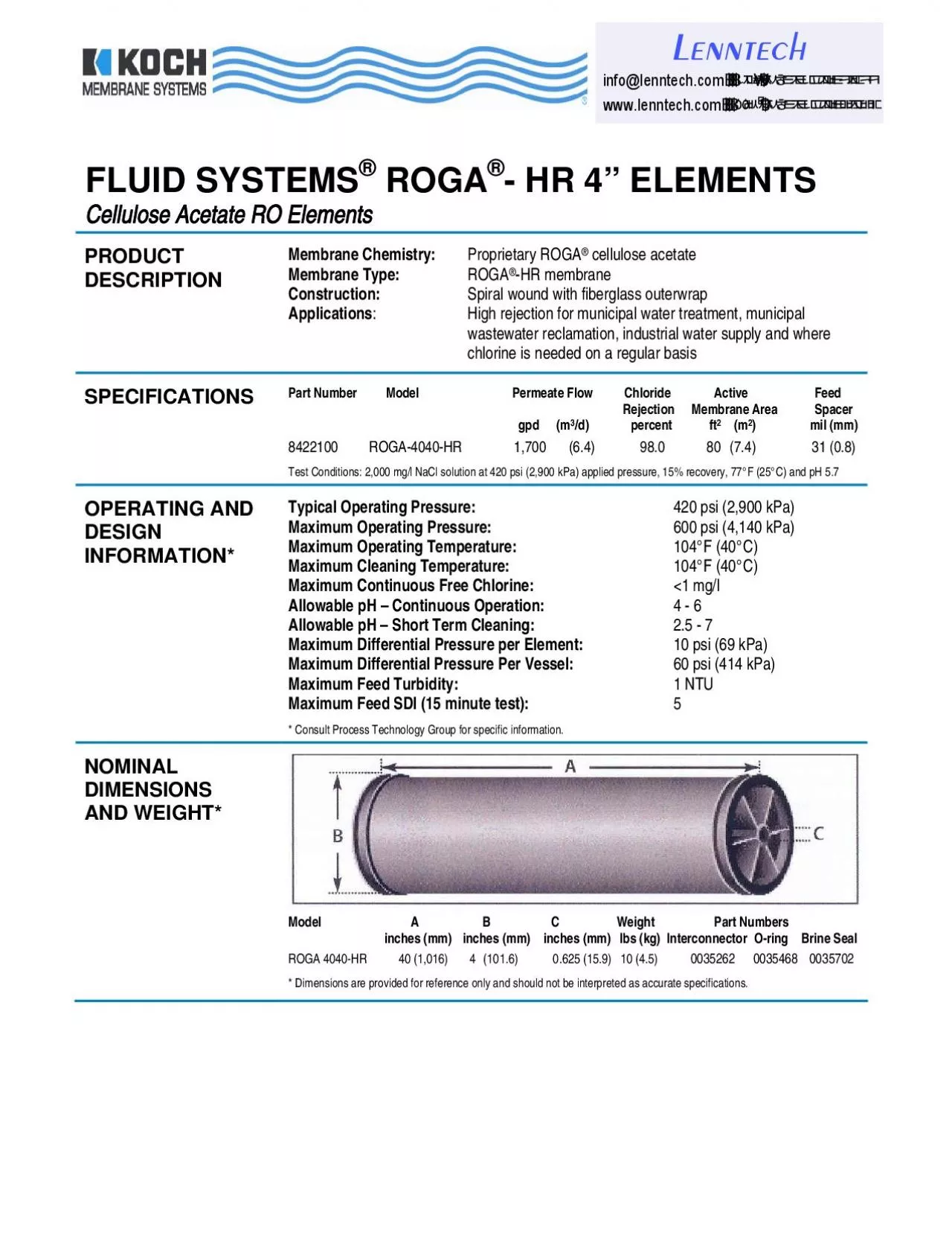 PDF-Cellulose Acetate RO Elements Membrane Chemistry Proprietary ROGA cel