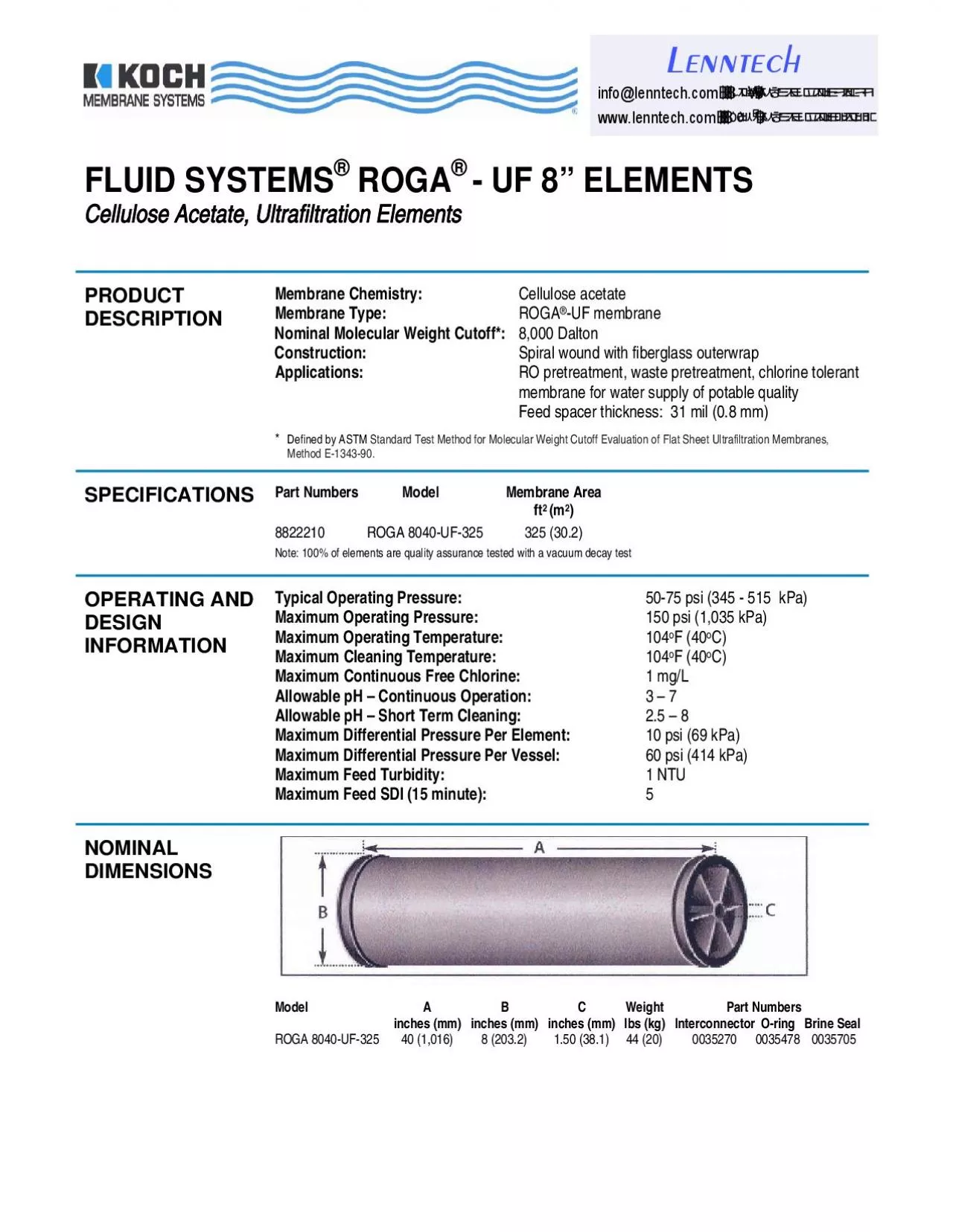 PDF-FLUID SYSTEMS ROGA UF 8148 ELEMENTS Cellulose Acetate Ultrafiltrat