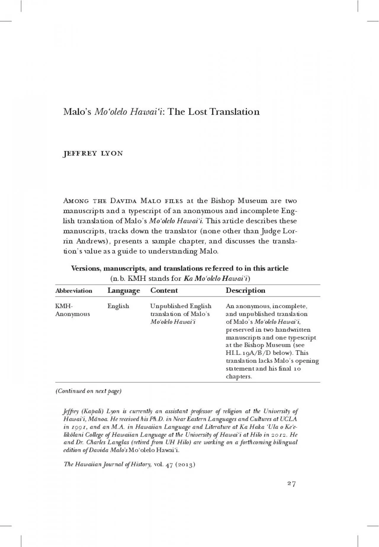 PDF-Jeffrey Kapali Lyon is currently an assistant professor of religion at