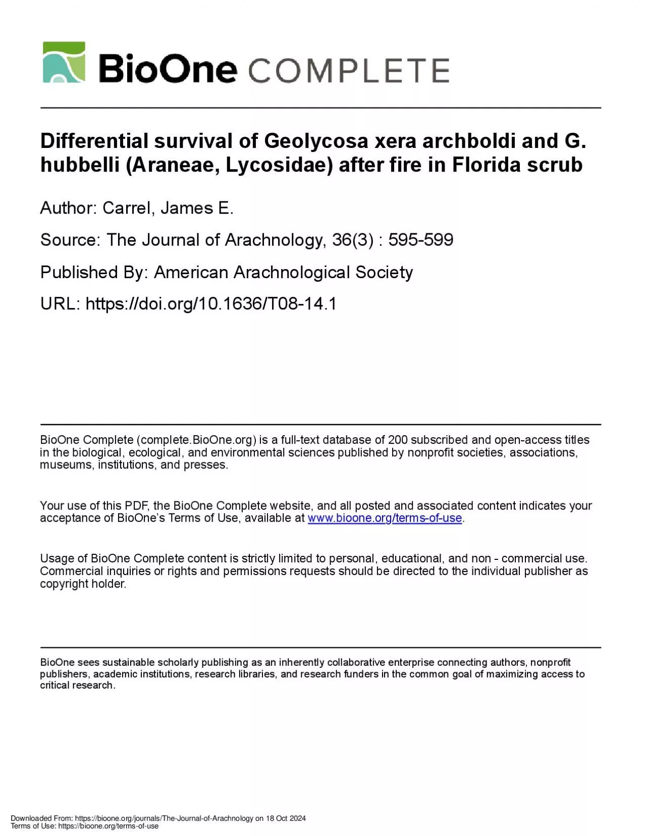 PDF-Downloaded From httpsbiooneorgjournalsTheJournalofArachnology o