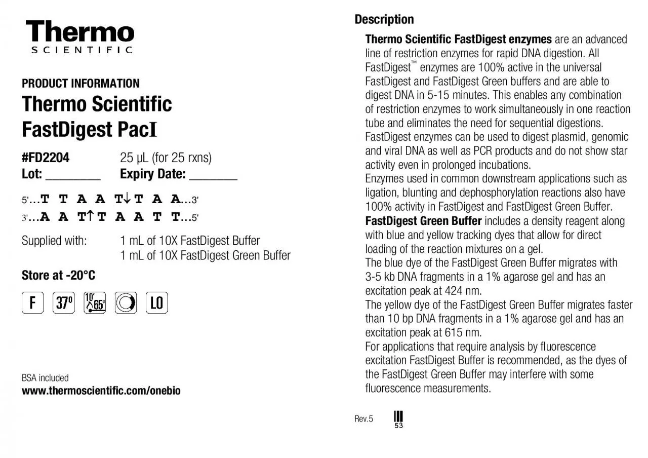 PDF-PRODUCT INFORMATIONThermo Scientific FastDigest PacI FD2204 25 L for 2