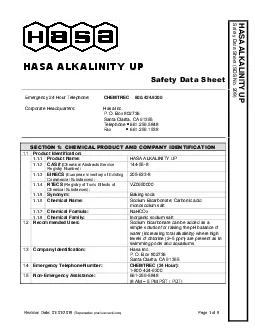 HASAALKALINITY UPSafety Data Sheet SDS No 209 Revision Date 01012015