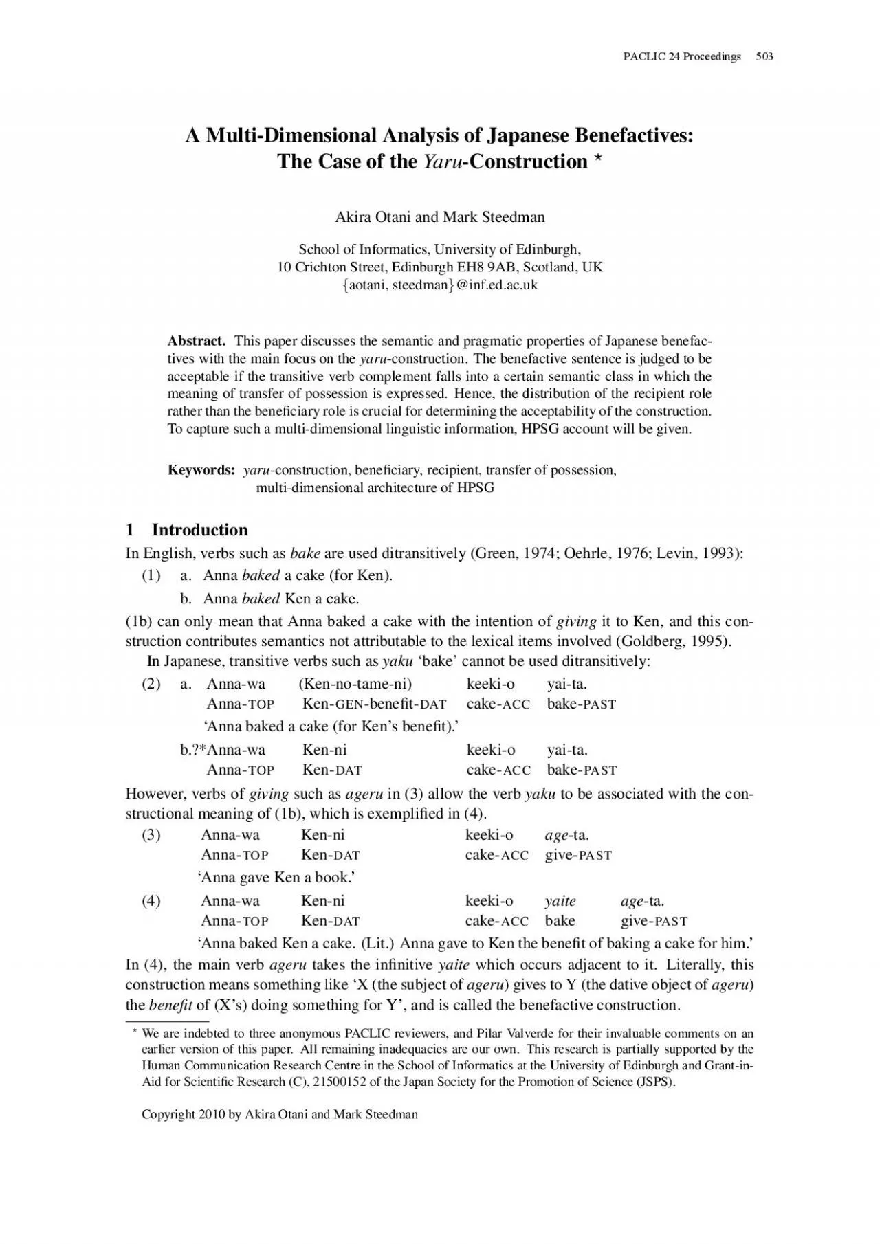 PDF-AMultiDimensionalAnalysisofJapaneseBenefactivesTheCaseoftheYaruAkiraO