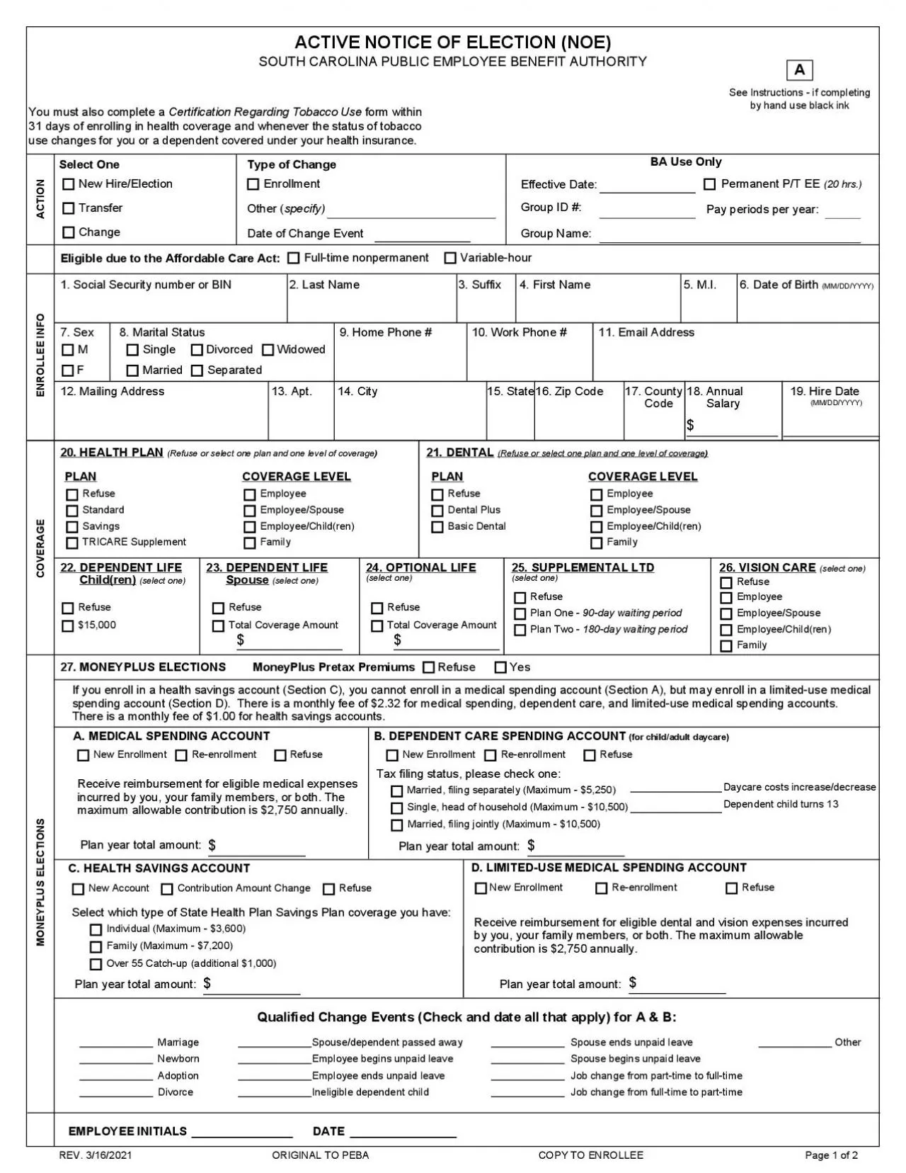 PDF-REV 3162021 ORIGINAL TO PEBA COPY TO ENROLLEE Page 1 of 2You