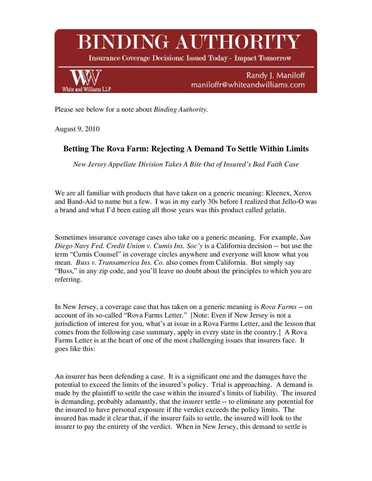 PDF-Binding AuthorityBetting The Rova Farm Rejecting A Demand To Settle Wi