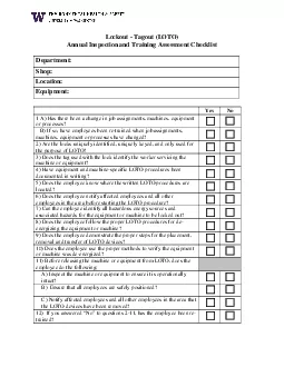 Lockout  Tagout LOTO nnual Inspectionand raining Assessment Checklist