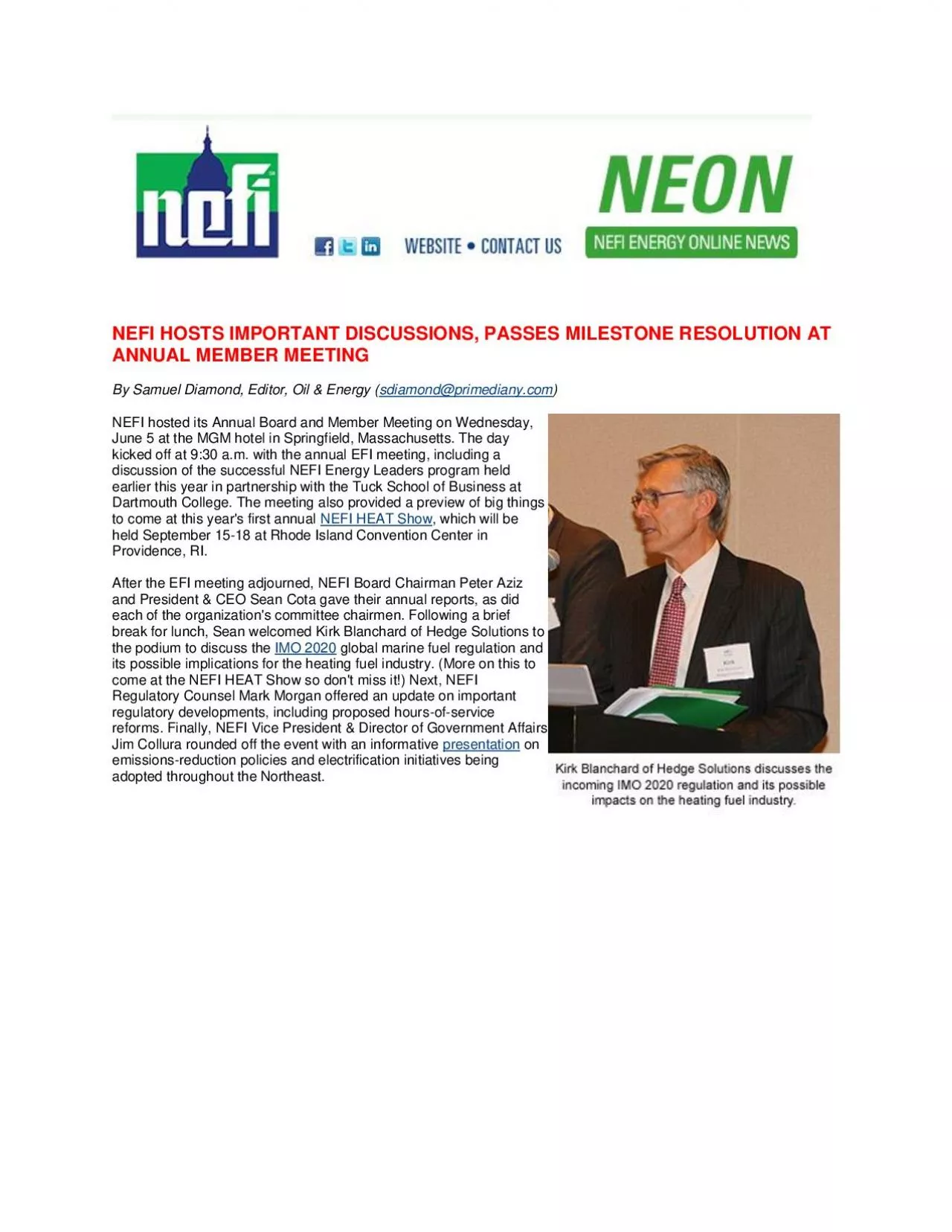 PDF-NEFI HOSTS IMPORTANT DISCUSSIONS PASSES MILESTONE RESOLUTION AT