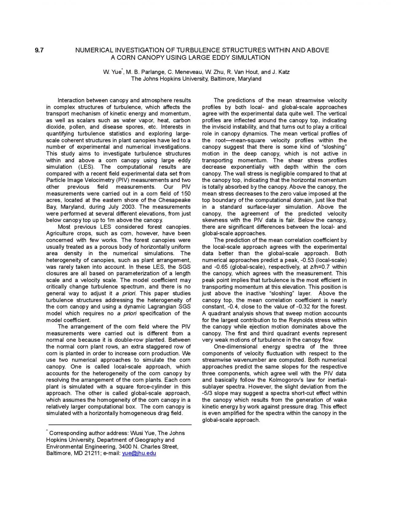 PDF-NUMERICAL INVESTIGATION OF TURBULENCE STRUCTURES WITHIN AND ABOVE A CO