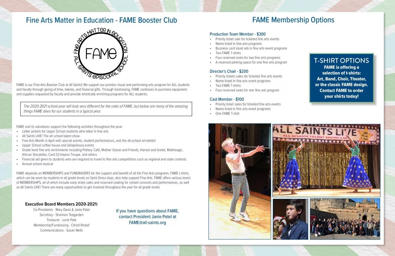 PDF-FAME is our Fine Arts Booster Club at All Saints We support our premie