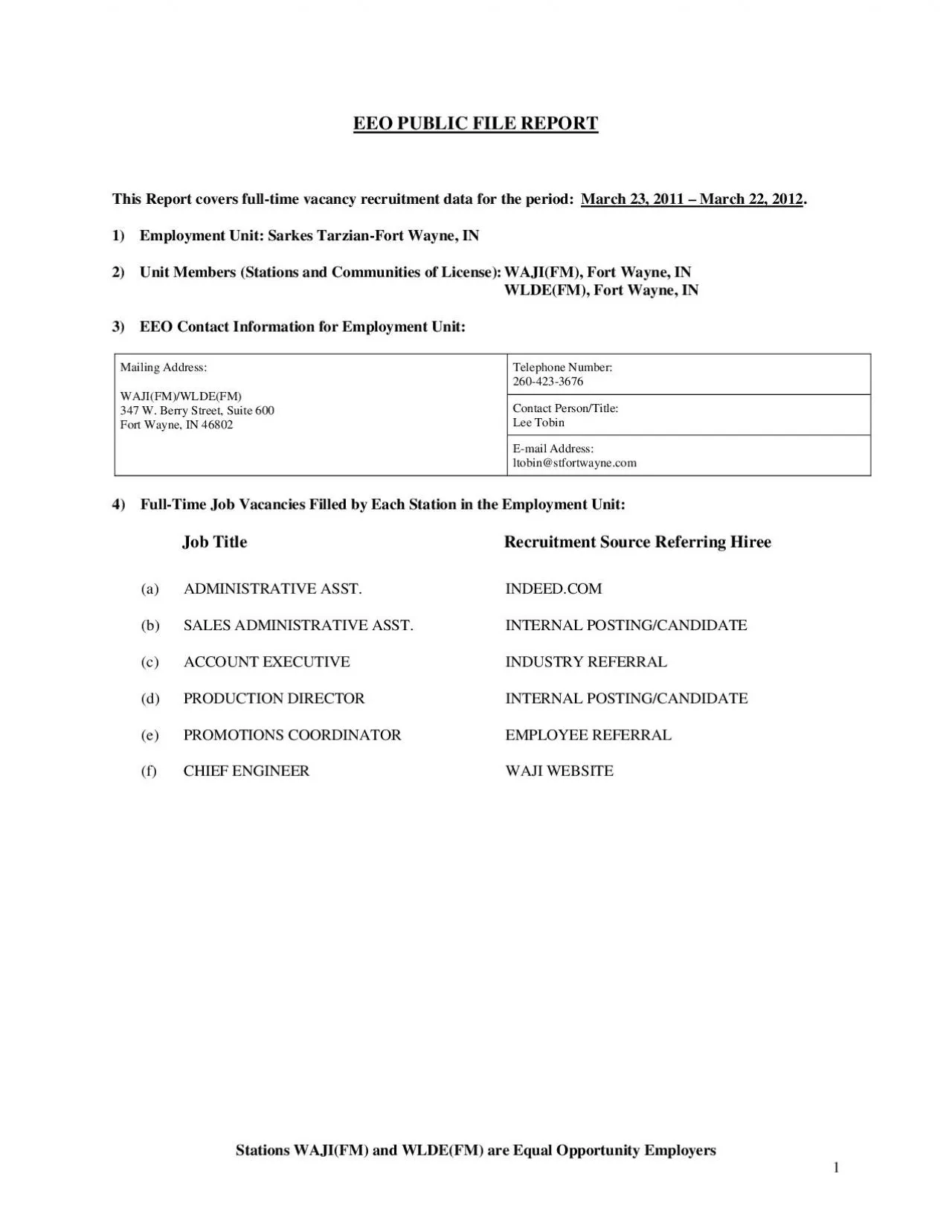 PDF-Stations WAJIFM and WLDEFM are Equal Opportunity Employers