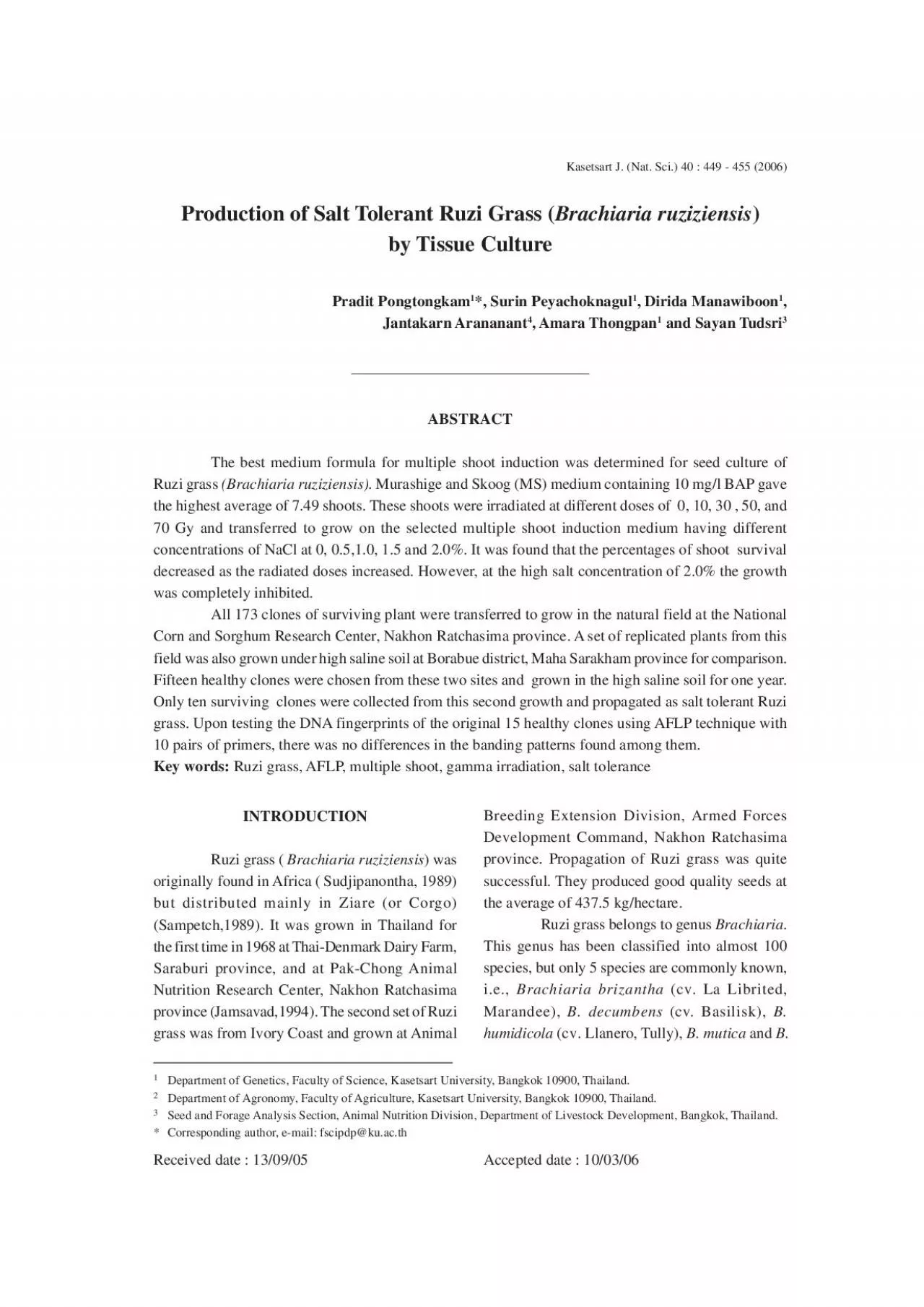 PDF-Kasetsart J Nat Sci 40 449 455 2006Production of Salt Tolerant Ruzi