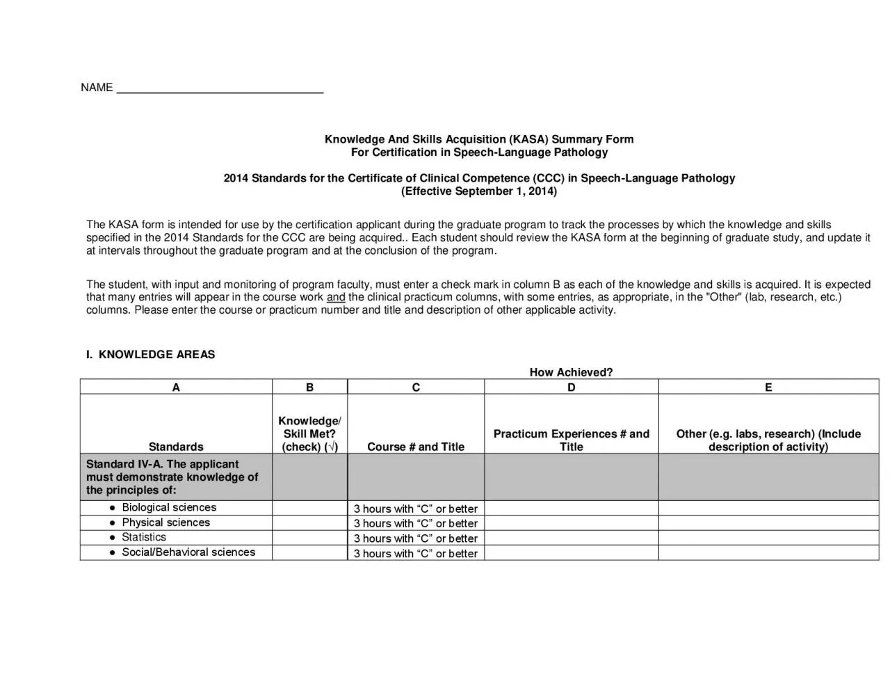 PDF-Knowledge And Skills Acquisition KASA Summary Form