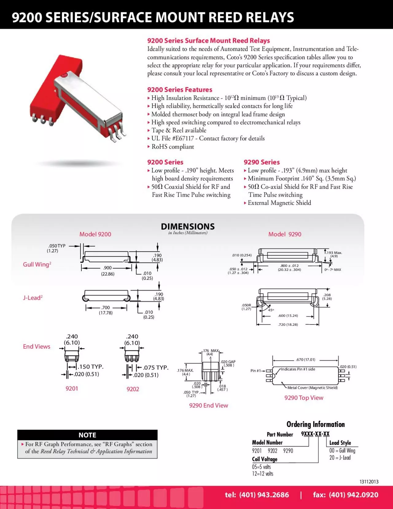 PDF-in Inches Millimeters9200 Series Surface Mount Reed RelaysIdeally suit