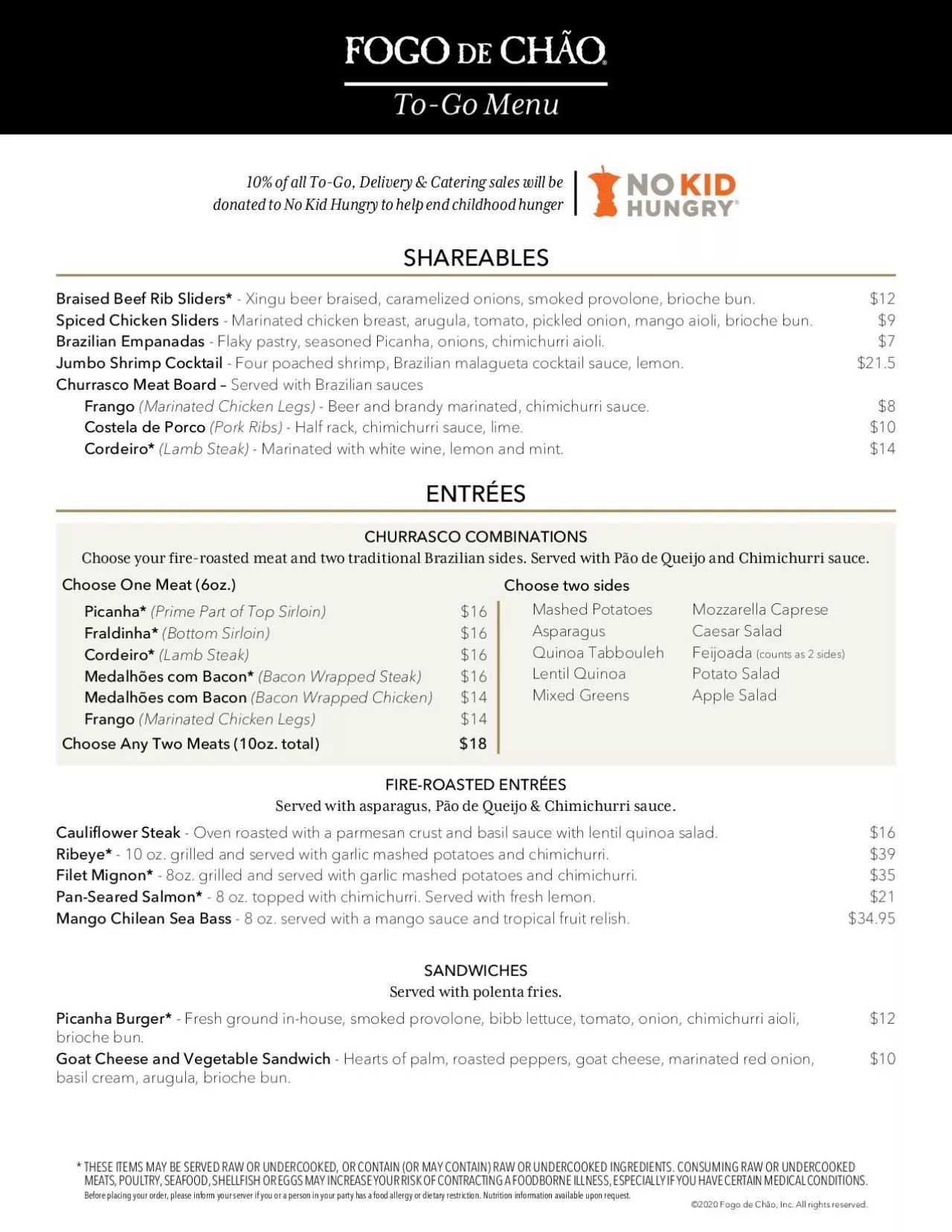 PDF-10 of all ToGo Delivery Catering sales will bedonated to No Kid Hung