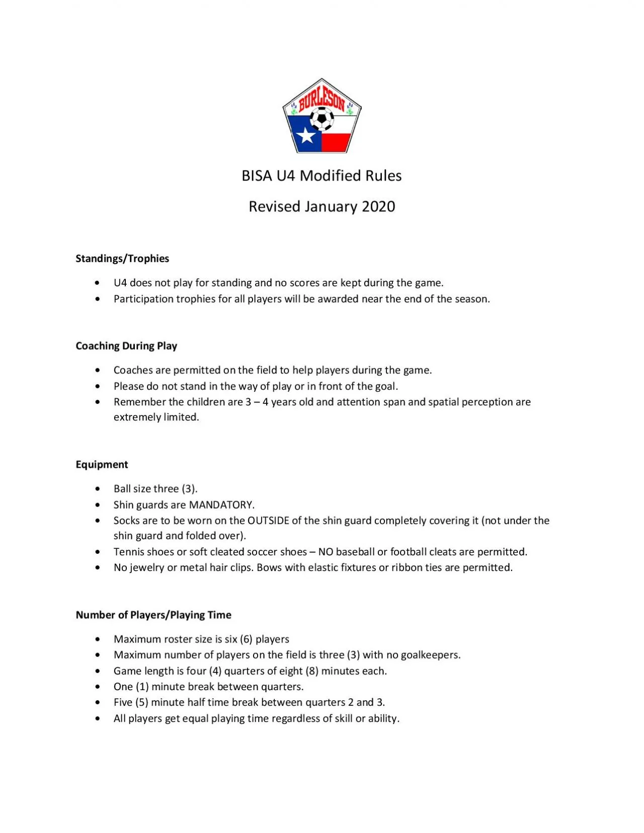 PDF-BISA U4 Modified RulesRevised JanuaryStandingsTrophies