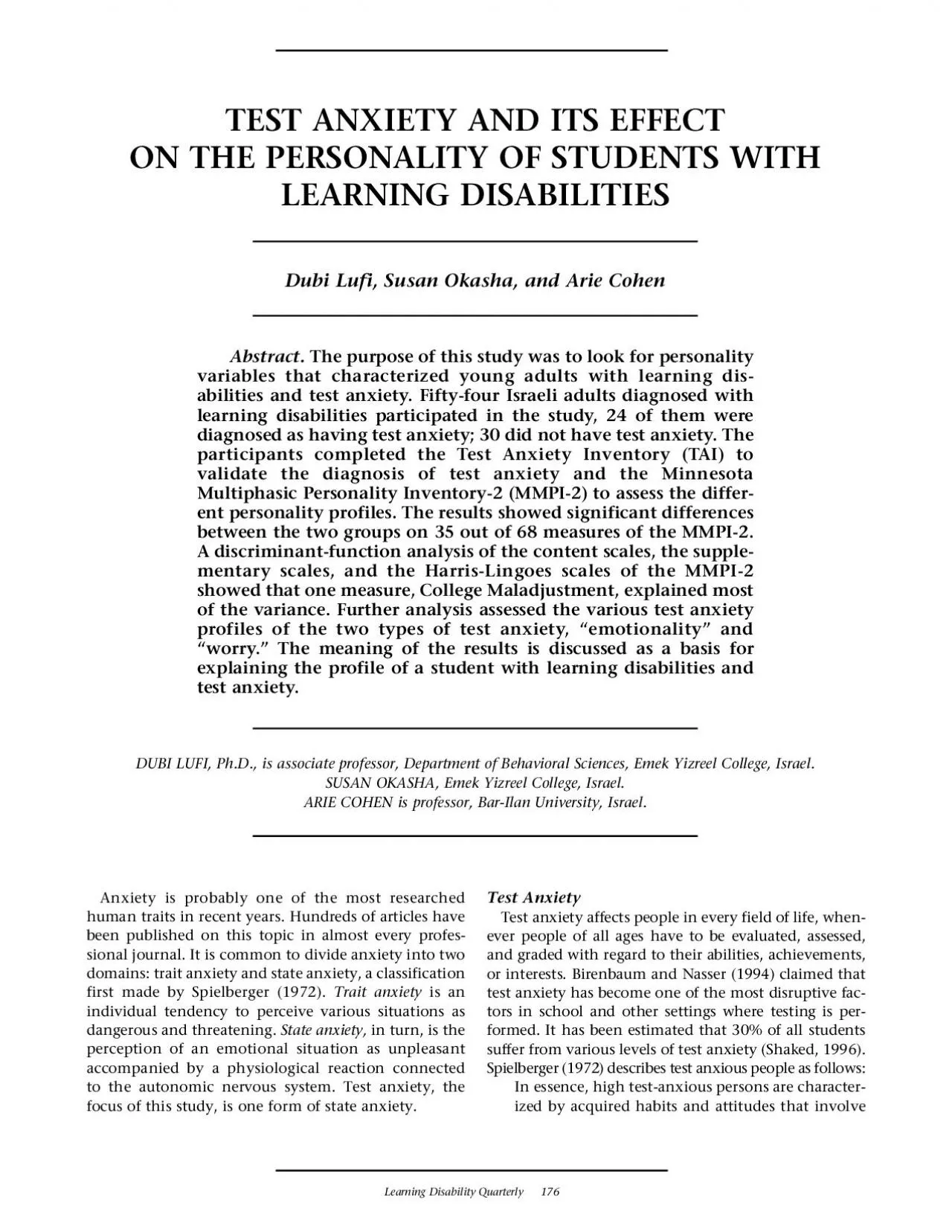 PDF-TEST ANXIETY AND ITS EFFECT ON THE PERSONALITY OF STUDENTS WITHLEARNIN