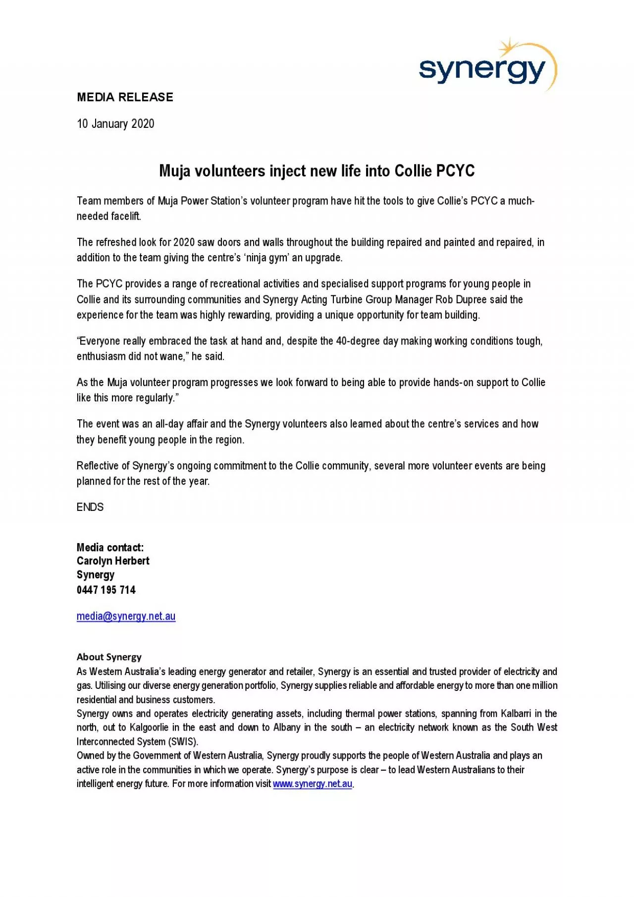 PDF-MEDIA RELEASEJanuary 2020Muja volunteers inject new life into Collie P