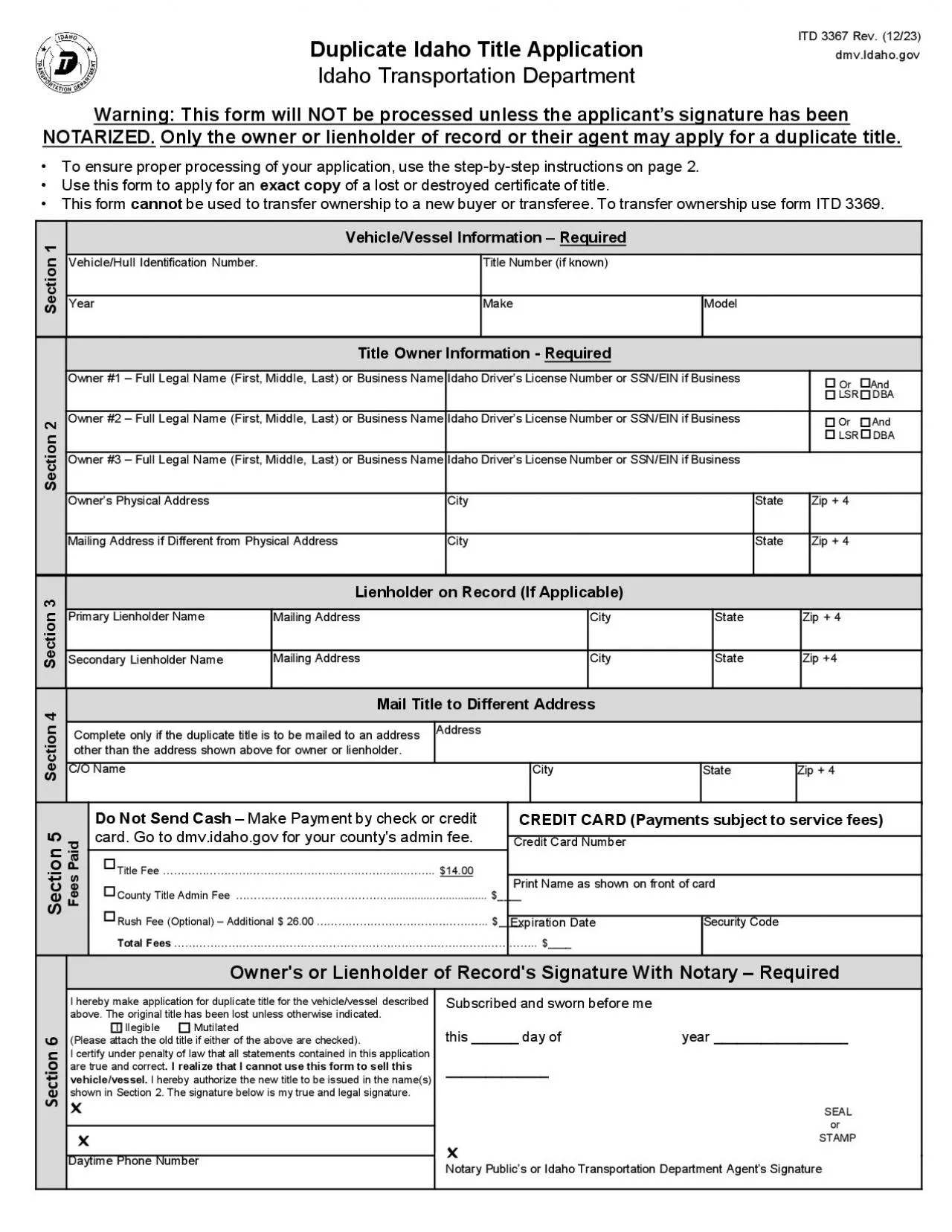 PDF-Duplicate Idaho Title Application