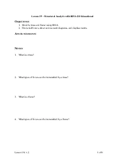 Lesson 19 v2  1 of 6 Lesson 19  Structural Analysis with RISA2D Educa