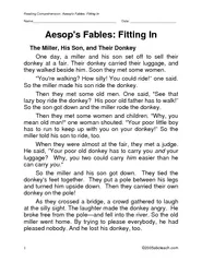 Reading Comprehension Aesops Fables Fitting In Name Da